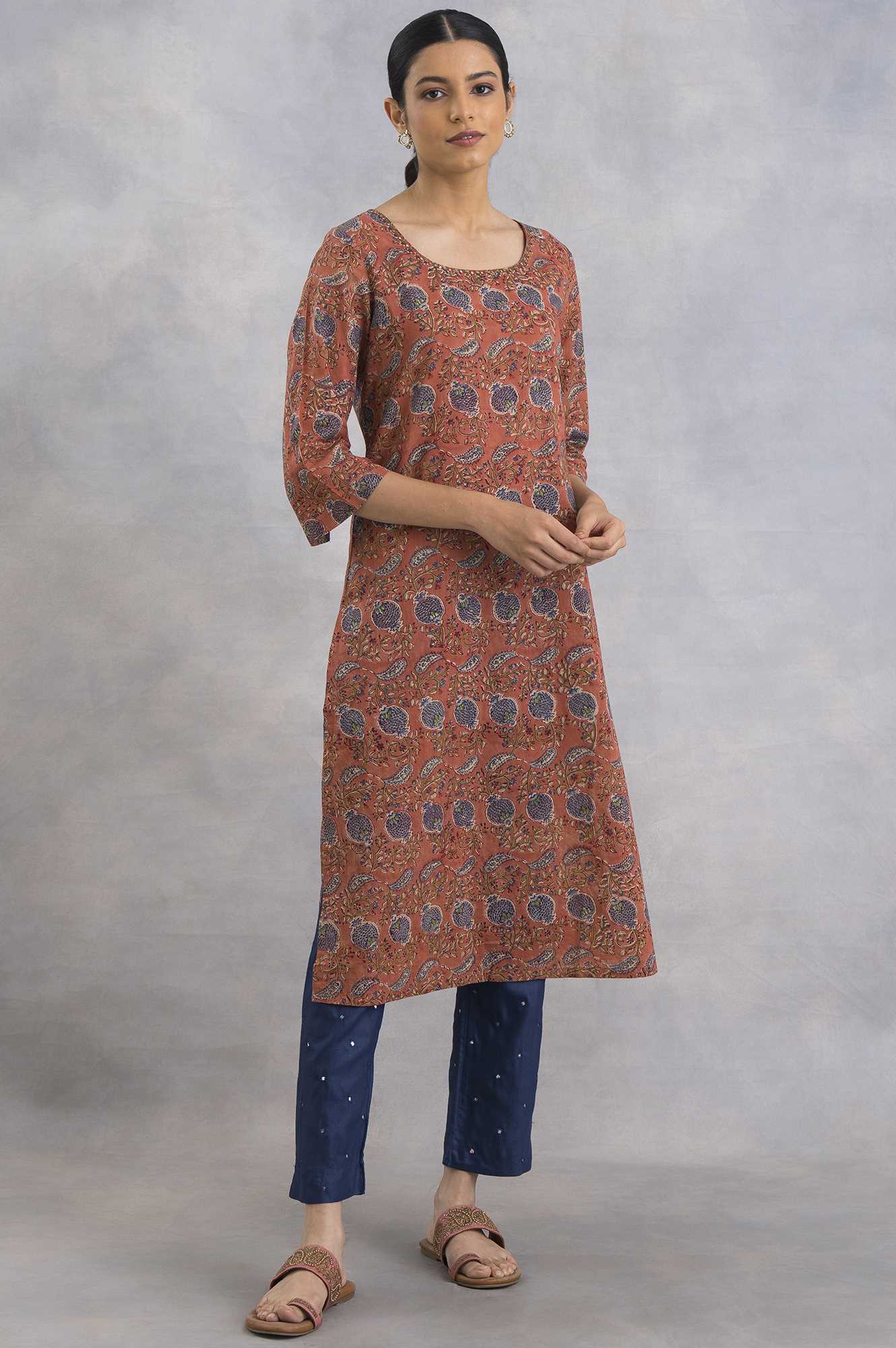 Light Rust Hand Block Print kurta