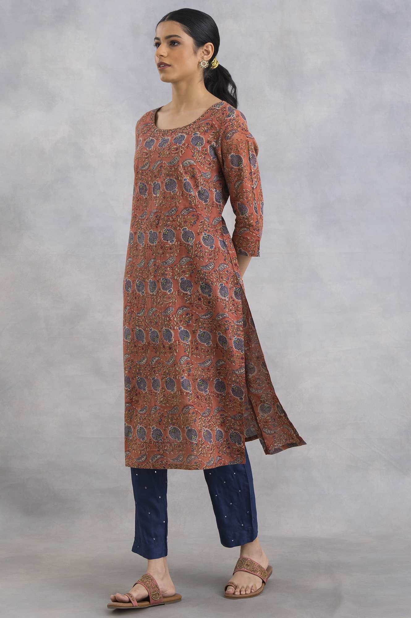 Light Rust Hand Block Print kurta