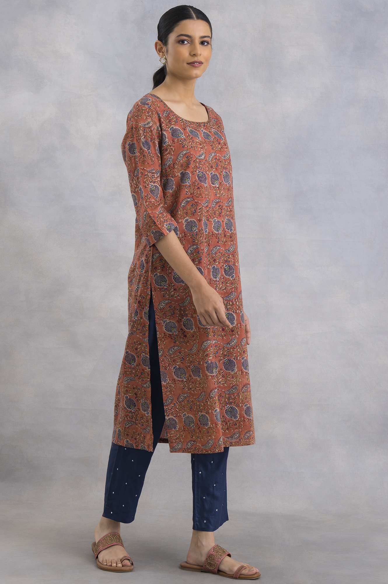 Light Rust Hand Block Print kurta