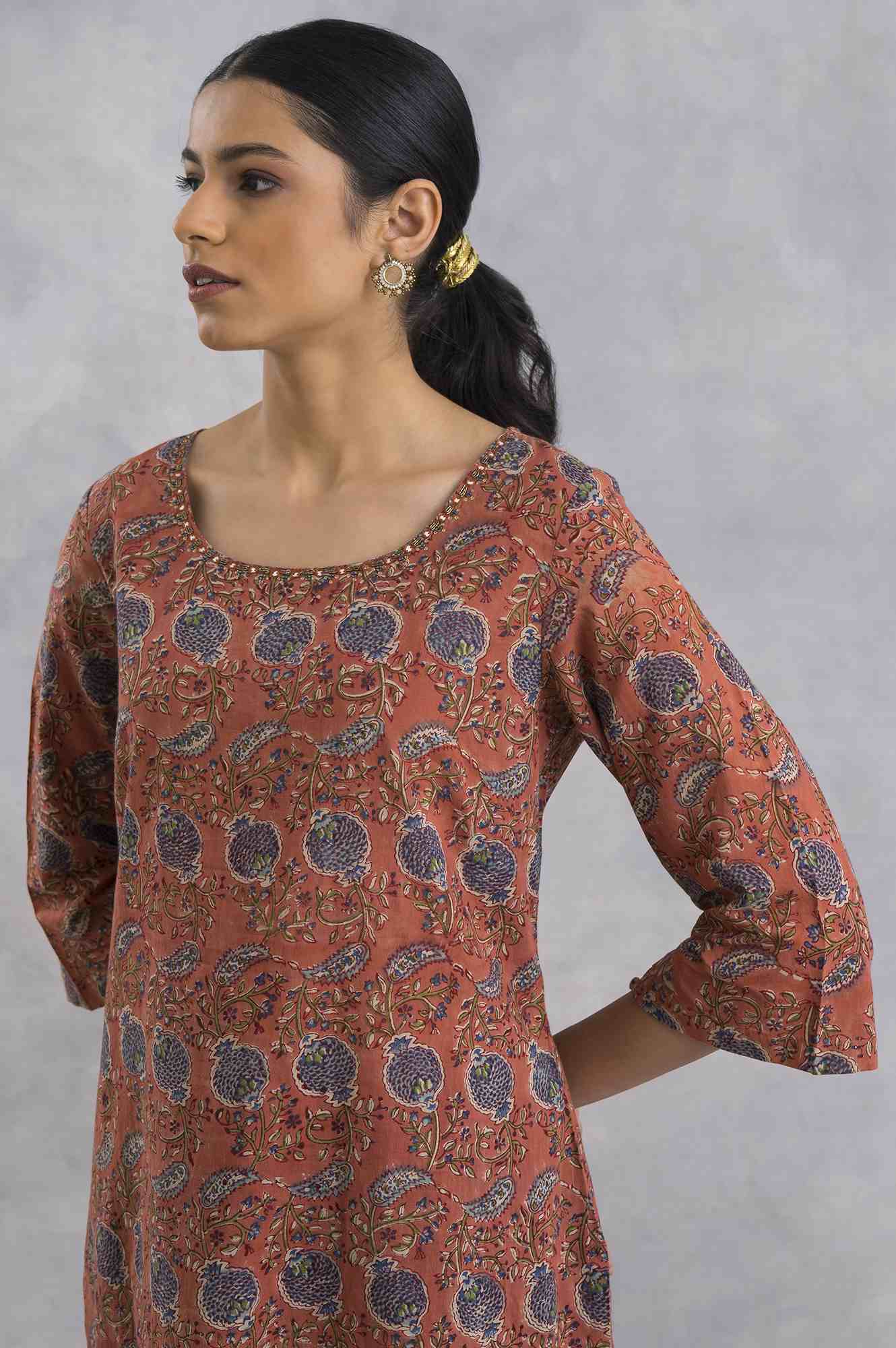 Light Rust Hand Block Print kurta