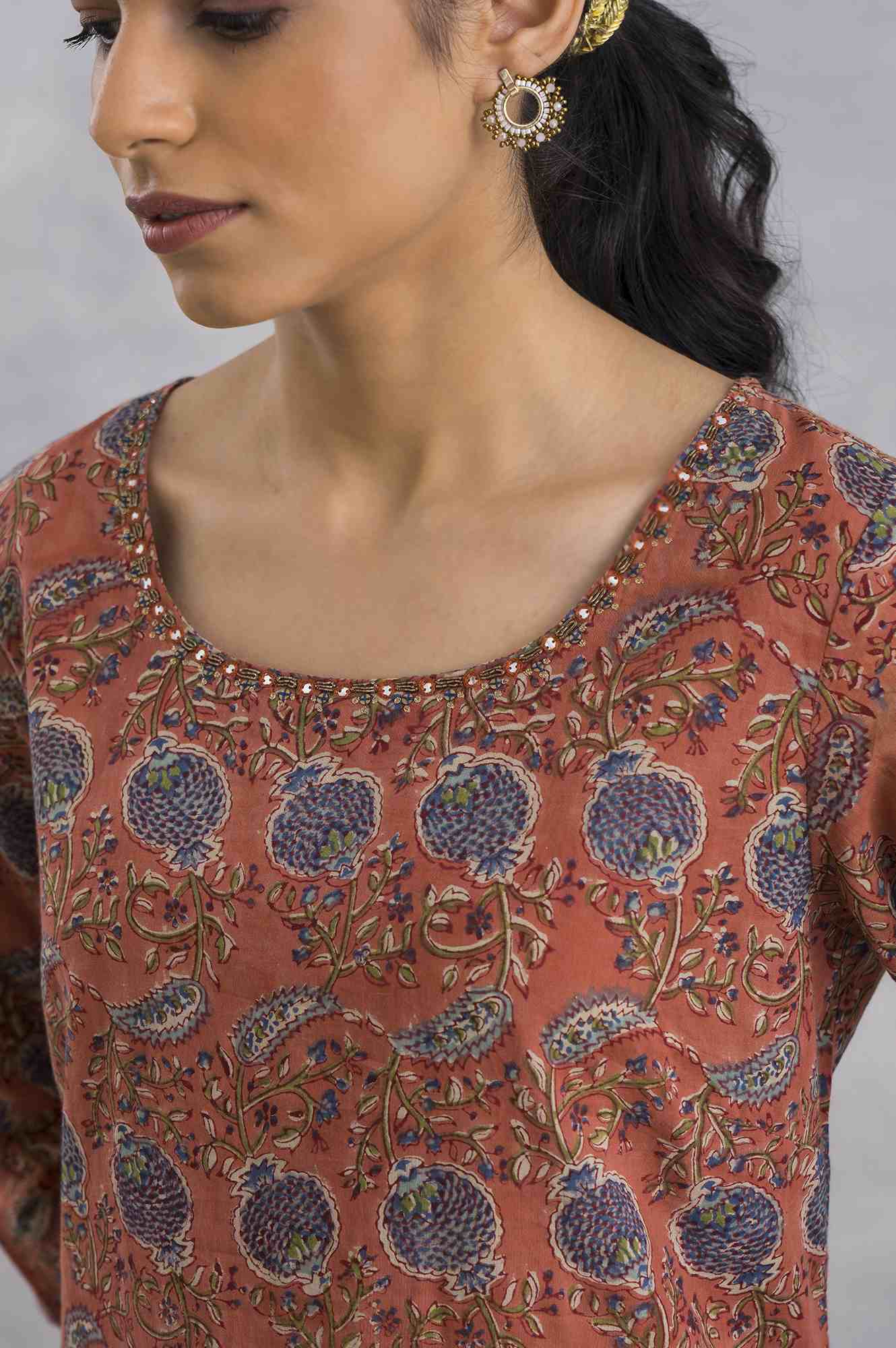 Light Rust Hand Block Print kurta