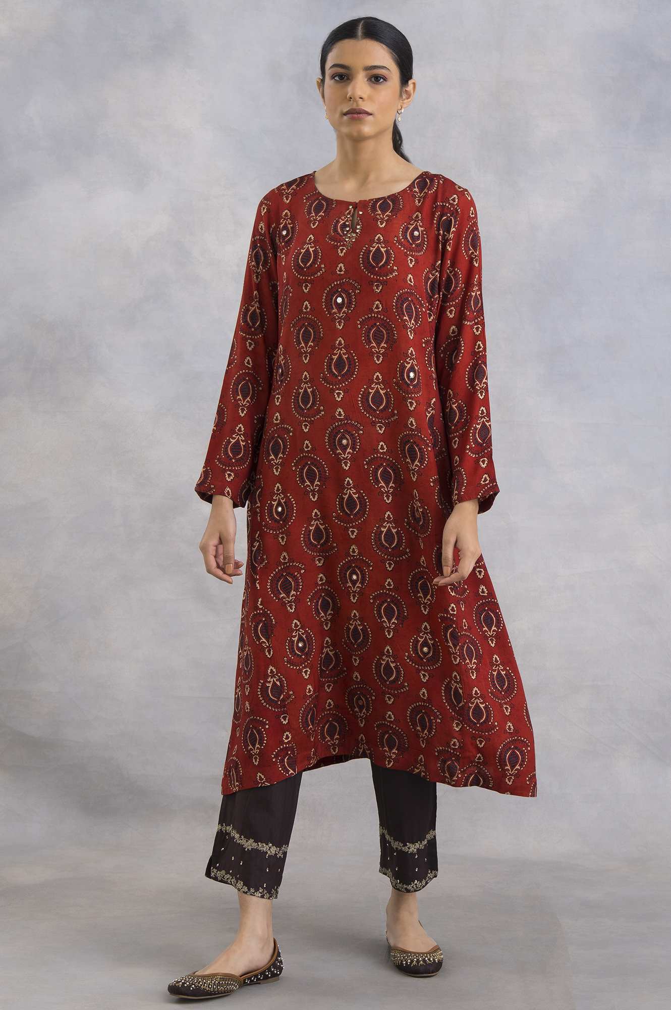 Red Ajrakh Print Flared kurta