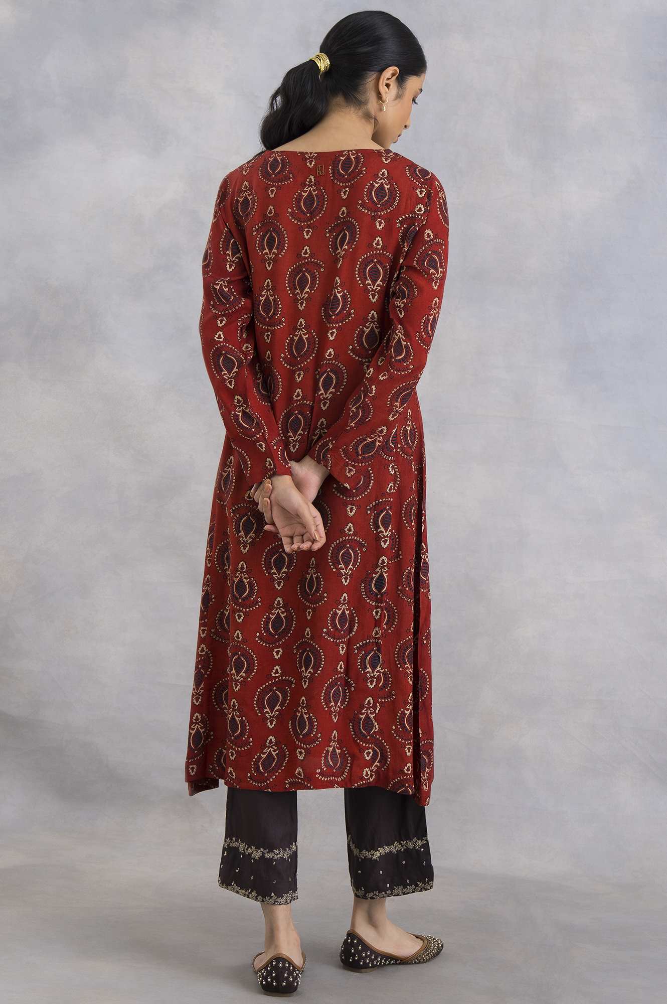 Red Ajrakh Print Flared kurta