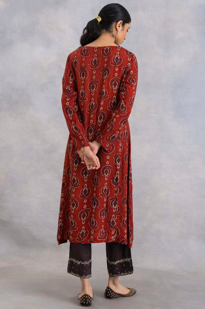 Red Ajrakh Print Flared kurta