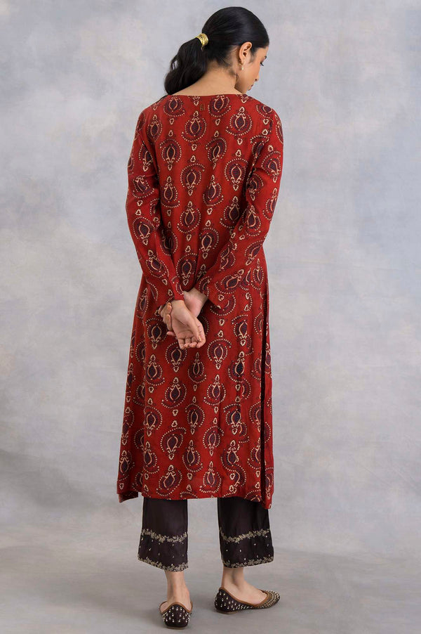 Red Ajrakh Print Flared kurta