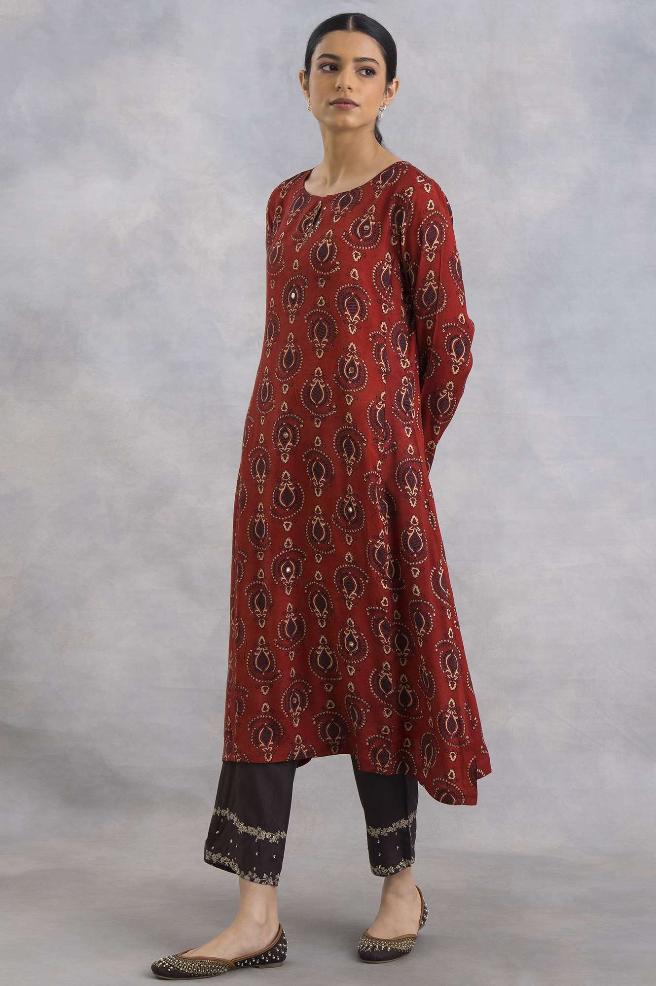 Red Ajrakh Print Flared kurta