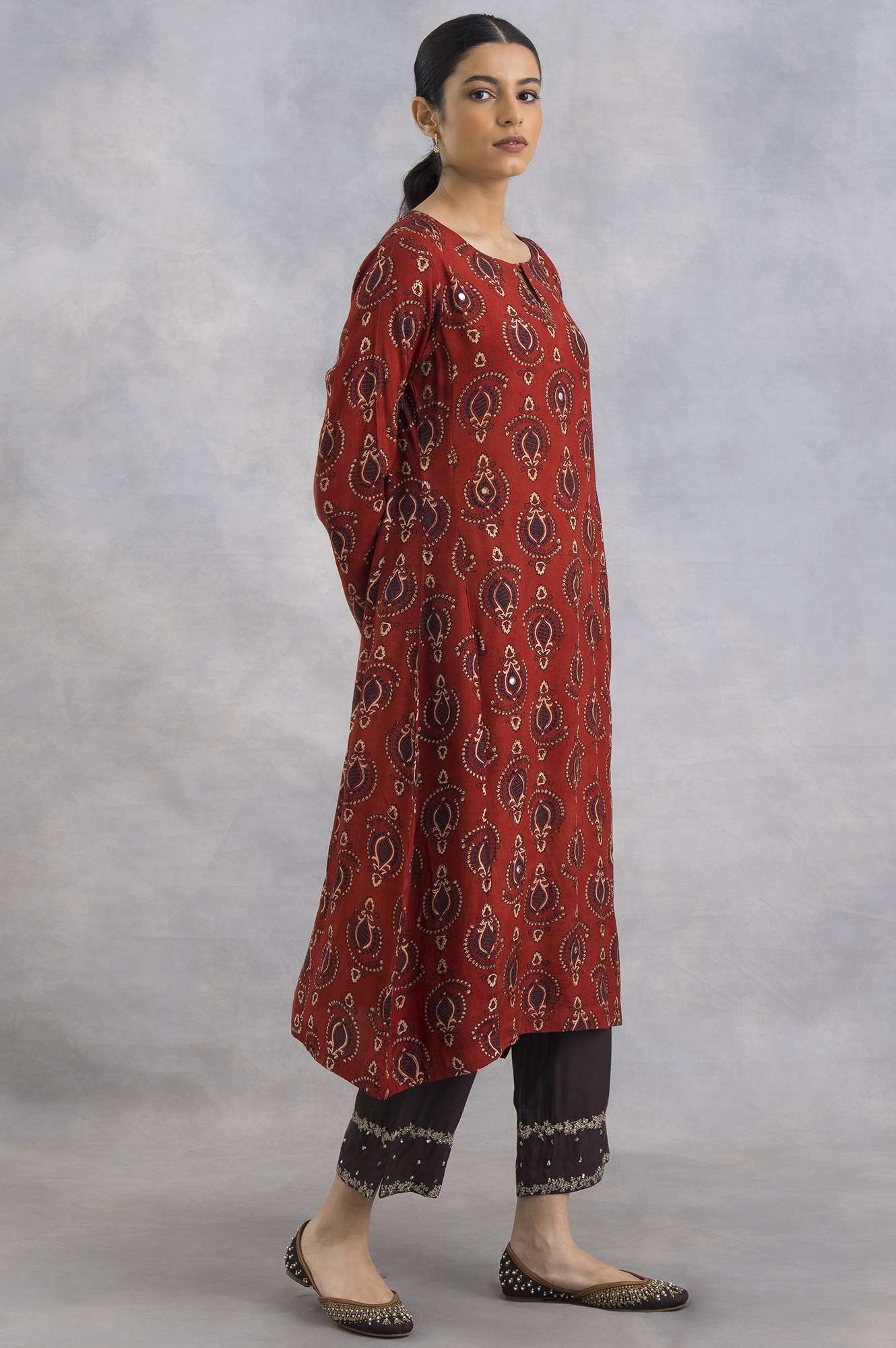 Red Ajrakh Print Flared kurta