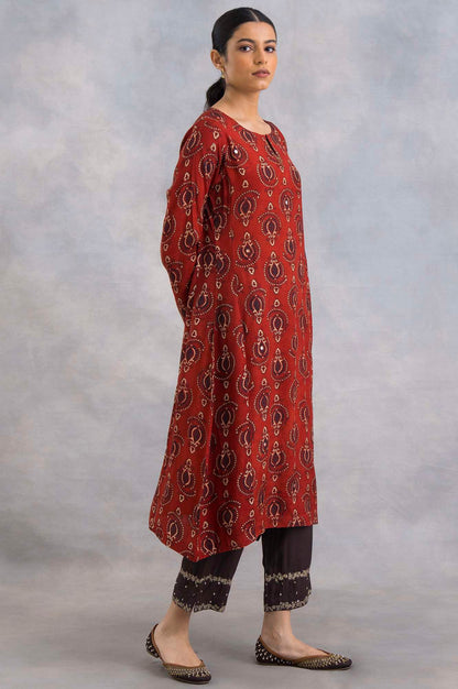 Red Ajrakh Print Flared kurta