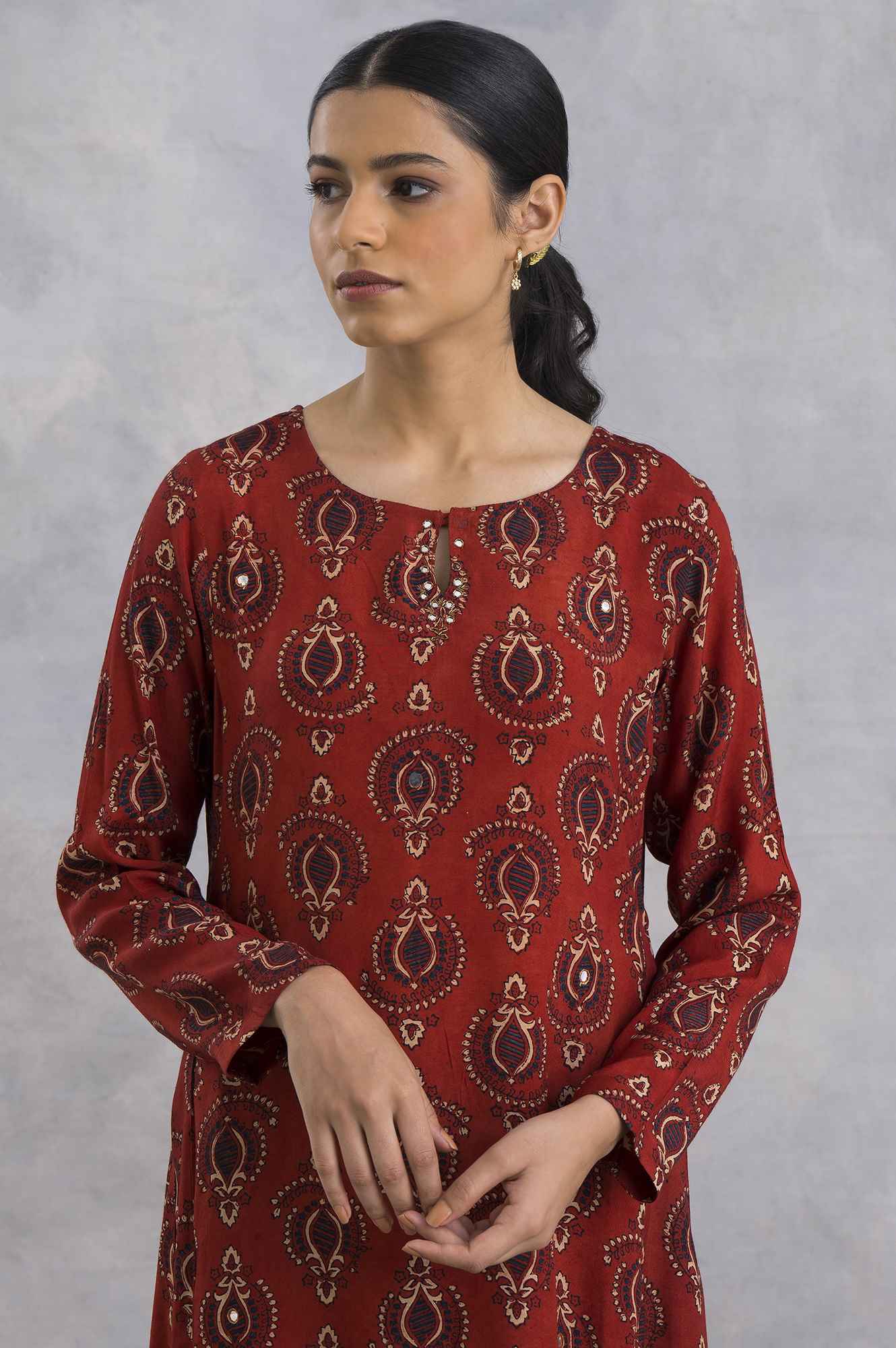 Red Ajrakh Print Flared kurta