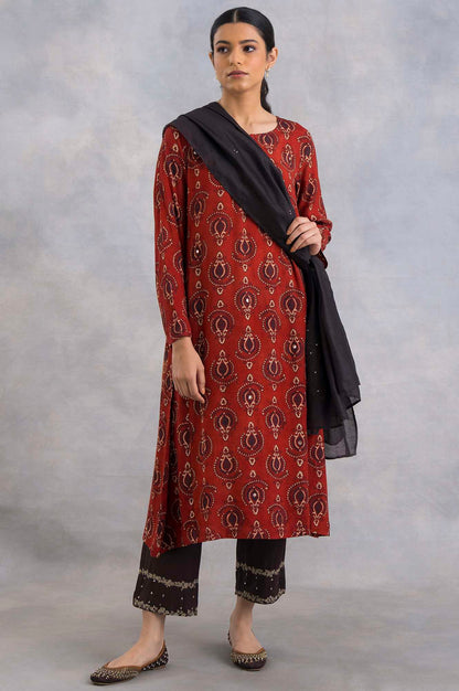 Red Ajrakh Print Flared kurta