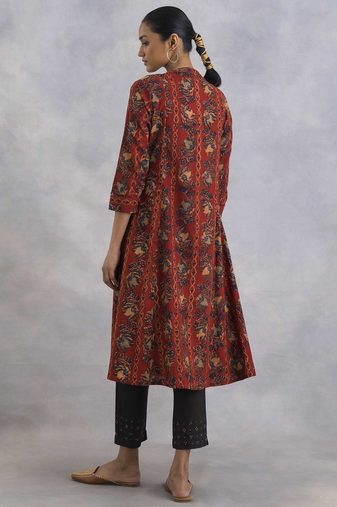 Red Hand Block Printed Cotton Shirtdress