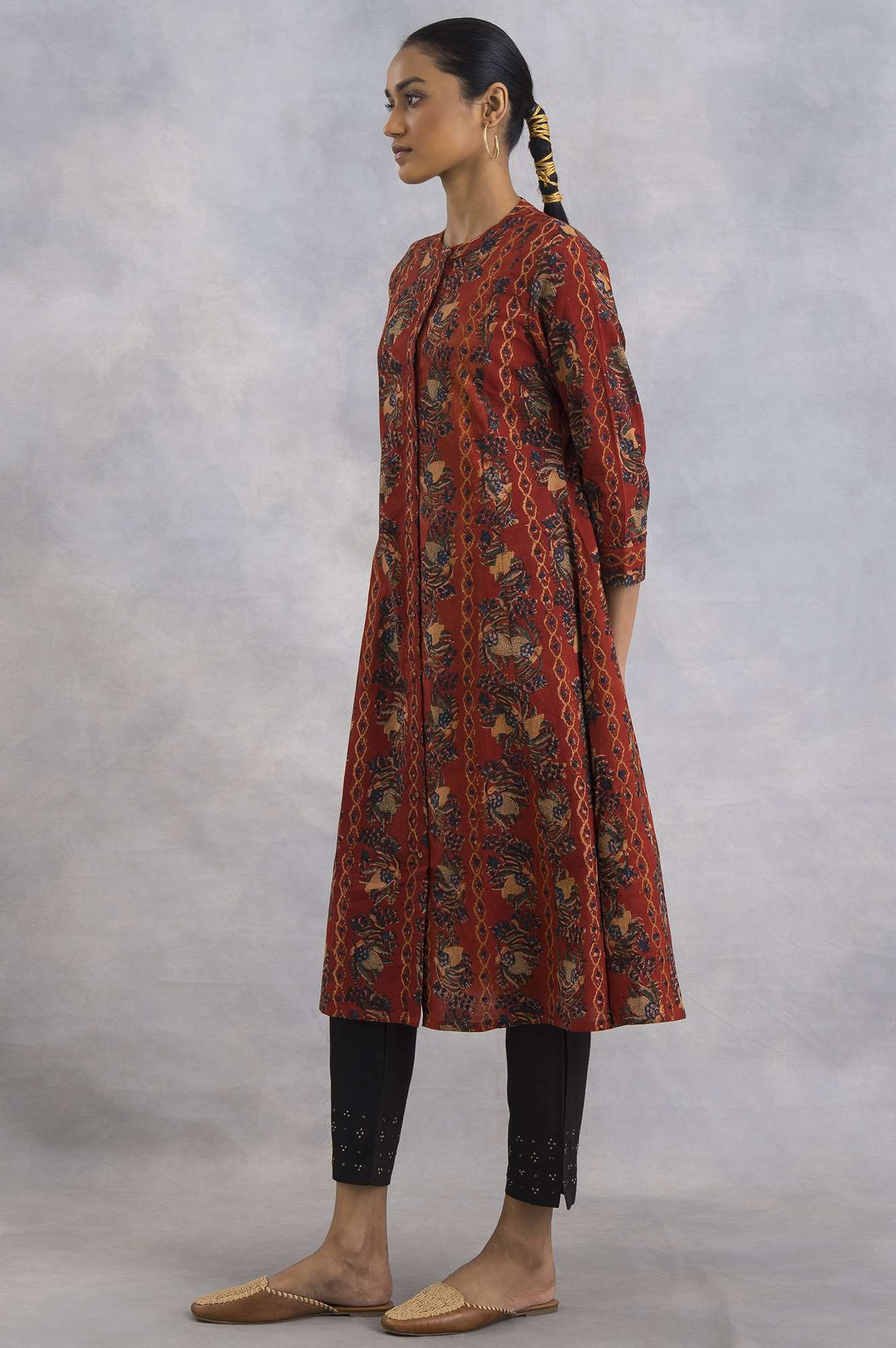 Red Hand Block Printed Cotton Shirtdress