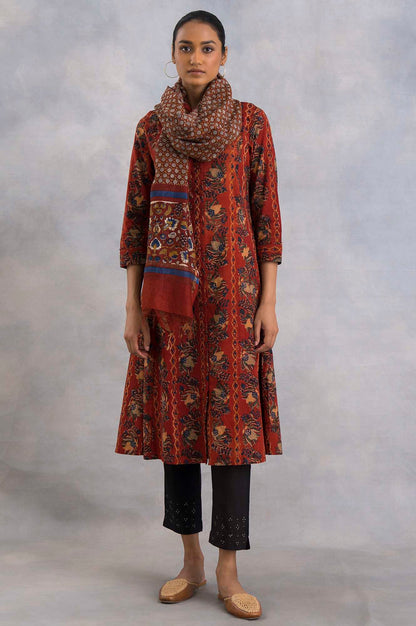 Red Hand Block Printed Cotton Shirtdress