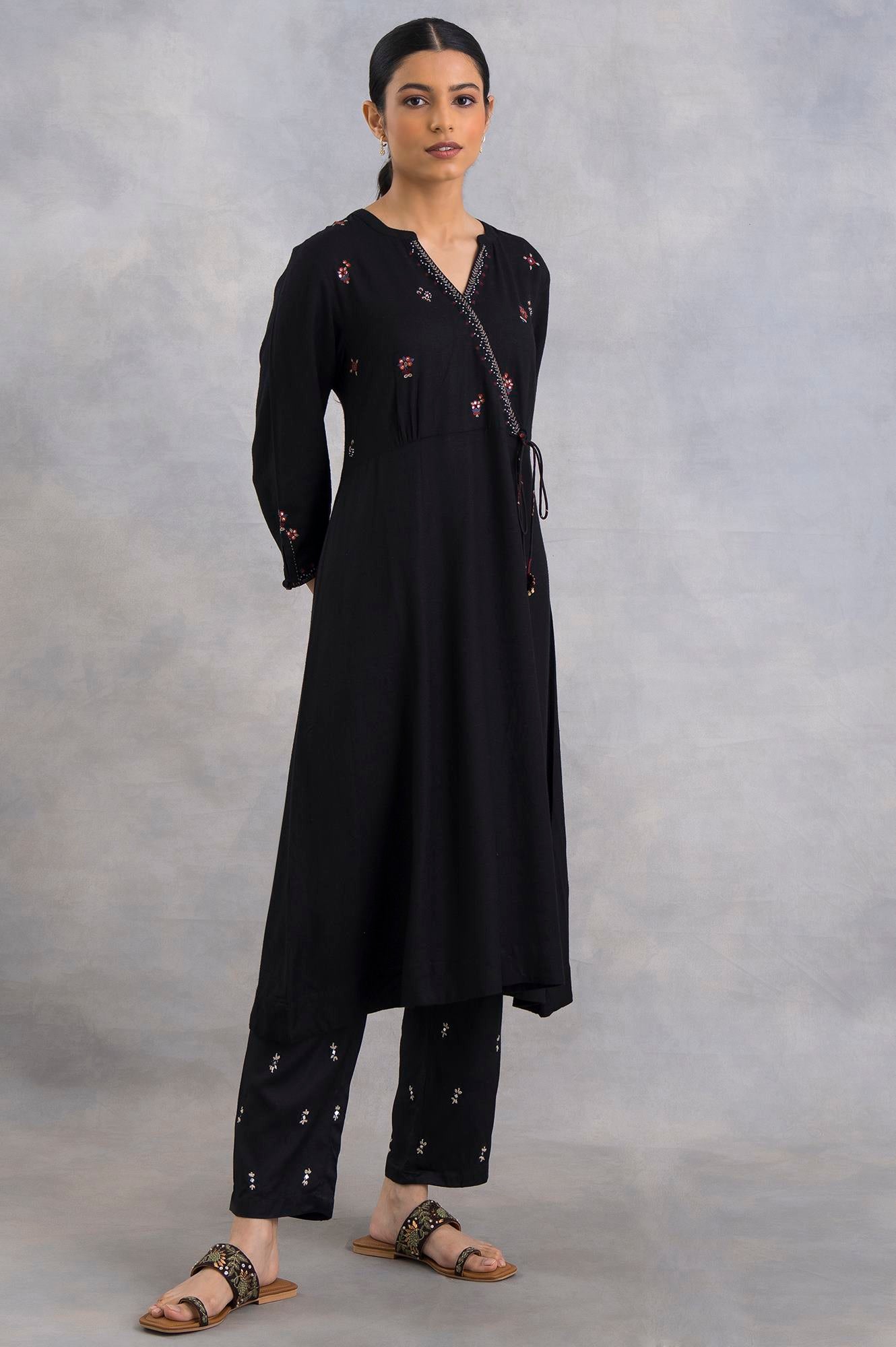 Black Angrakha Embroidered kurta