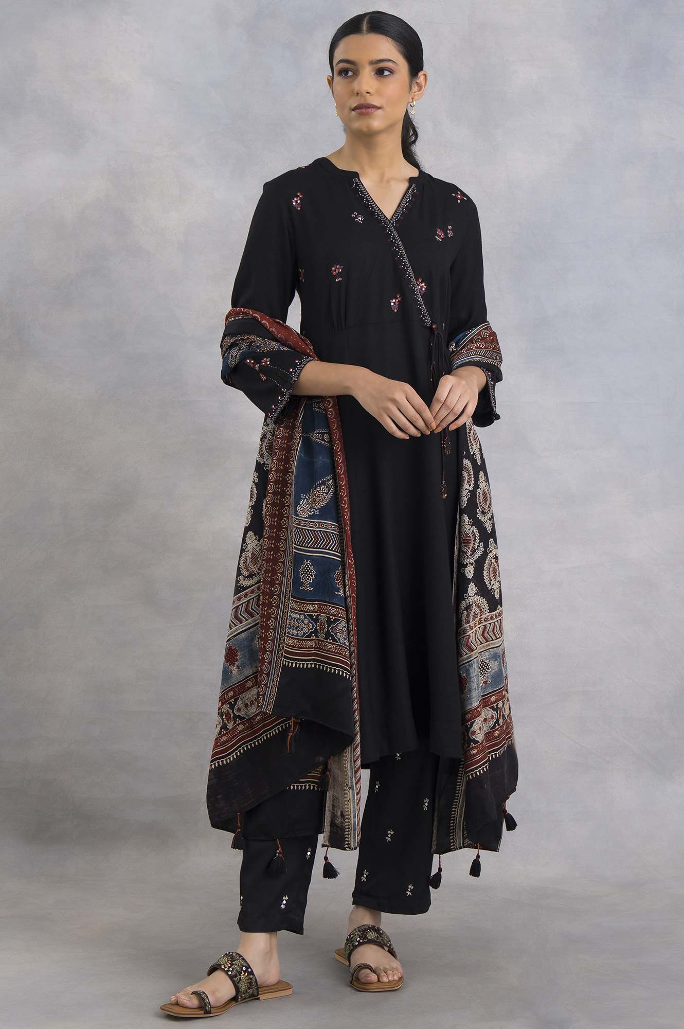 Black Angrakha Embroidered kurta