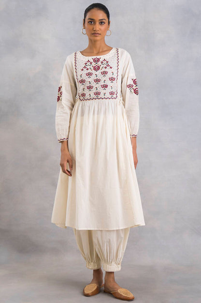 Ecru Suzani Embroidered Voile kurta