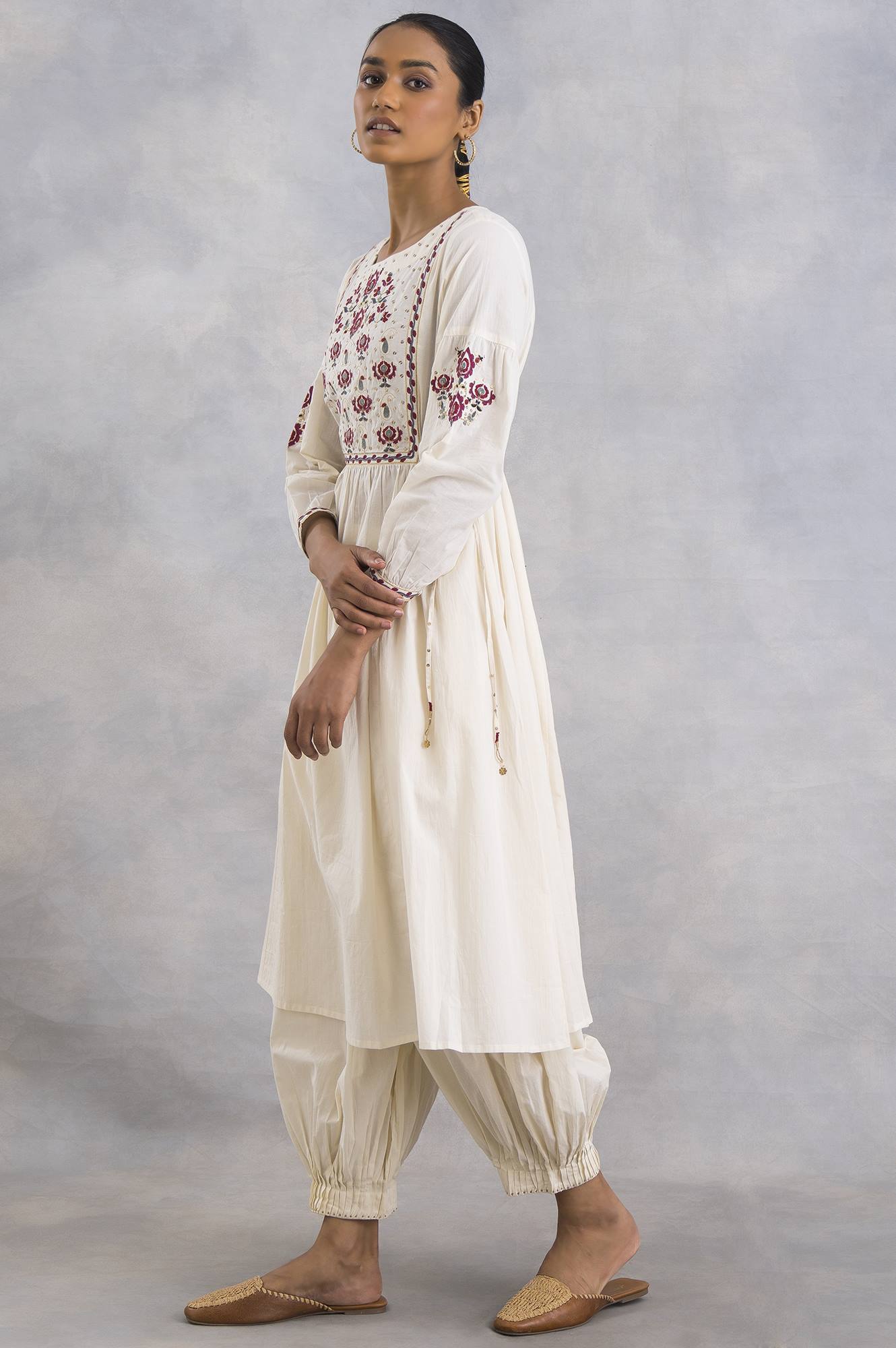 Ecru Suzani Embroidered Voile kurta