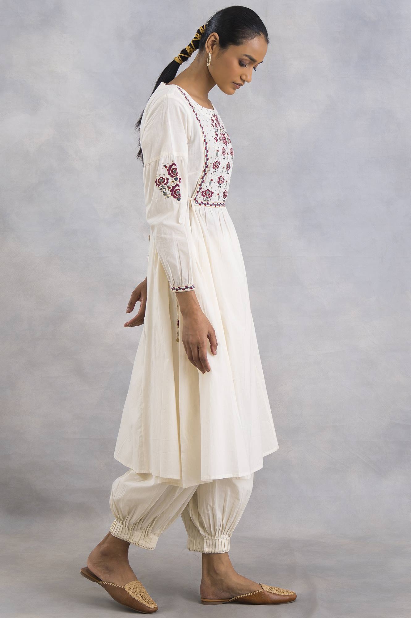 Ecru Suzani Embroidered Voile kurta