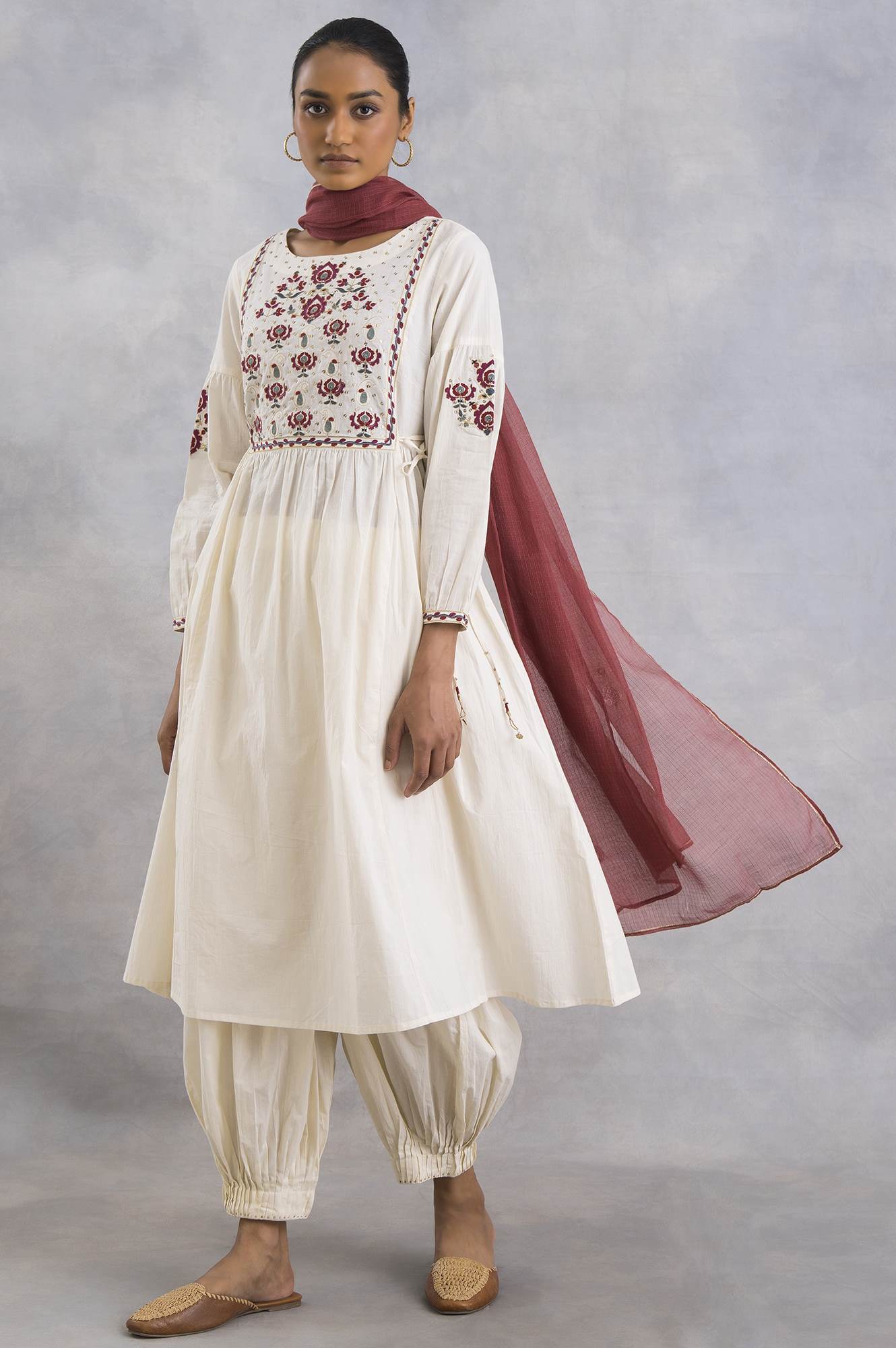 Ecru Suzani Embroidered Voile kurta