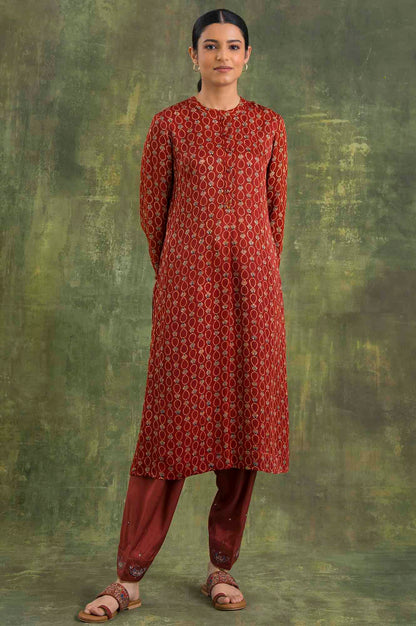 Brown Shirtdress In Ajrakh Print