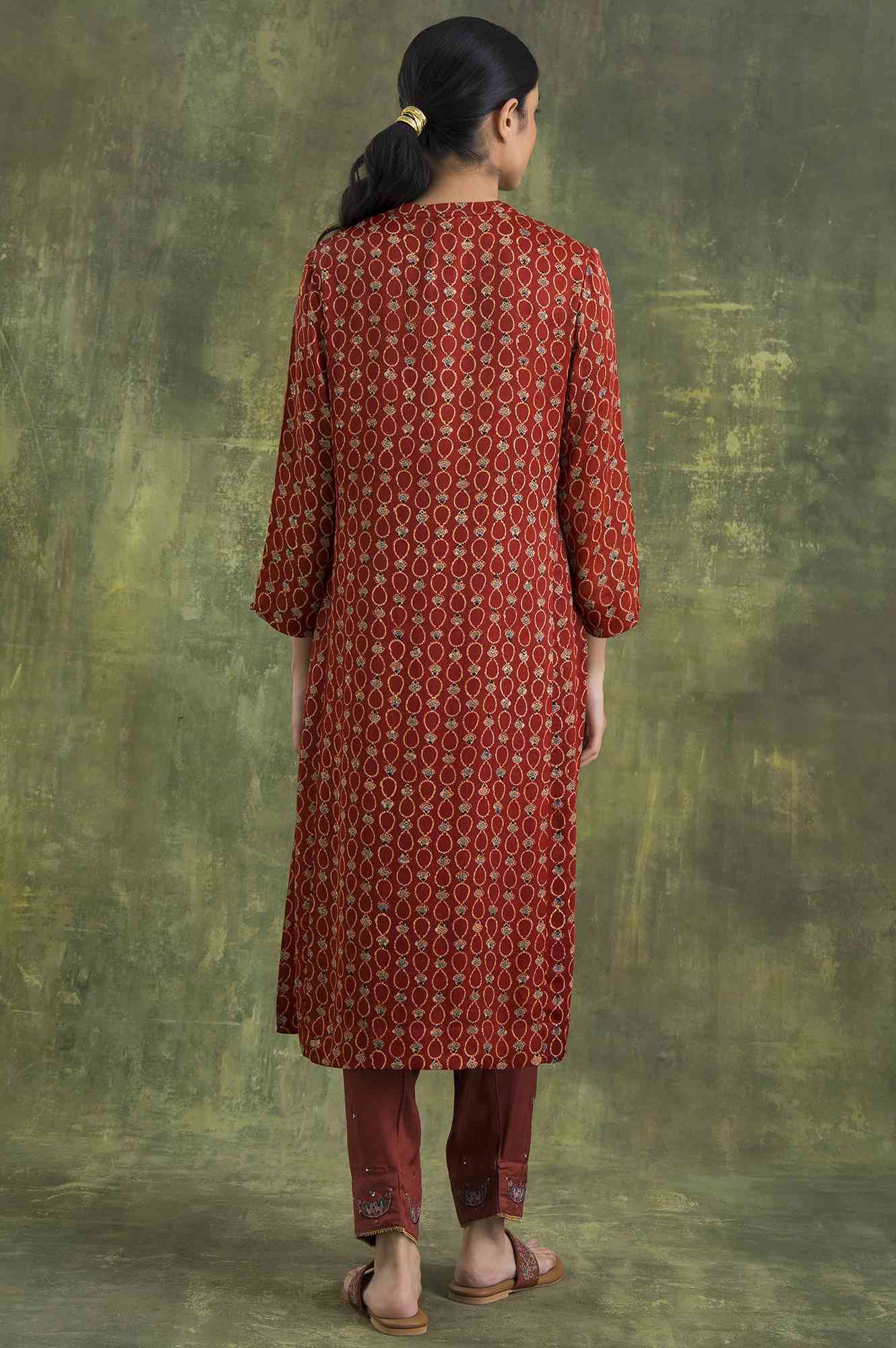 Brown Shirtdress In Ajrakh Print