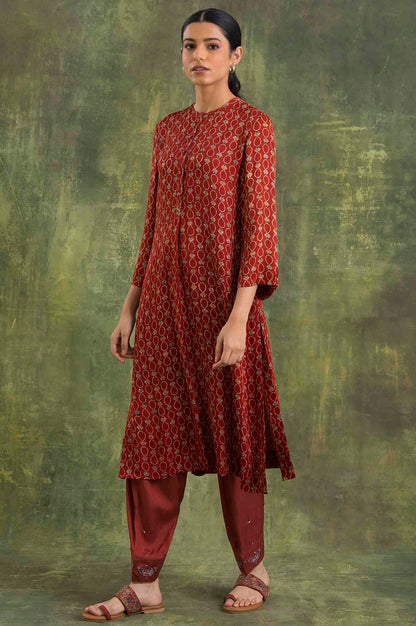 Brown Shirtdress In Ajrakh Print