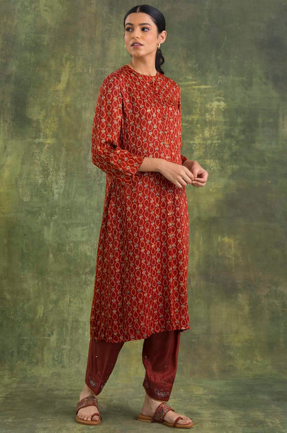 Brown Shirtdress In Ajrakh Print