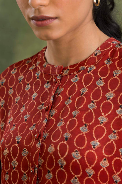 Brown Shirtdress In Ajrakh Print