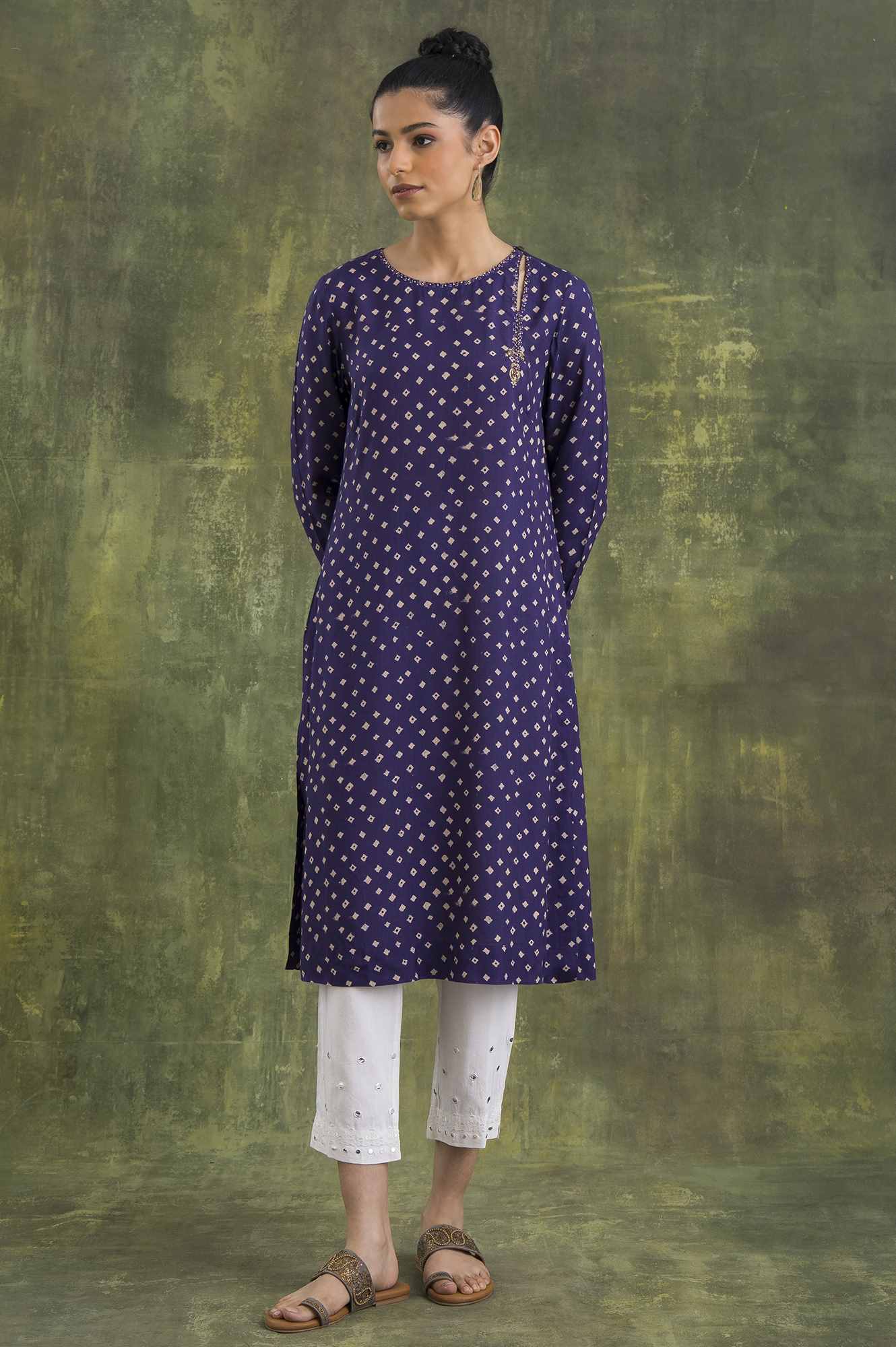 Deep Purple kurta In Bandhej Print