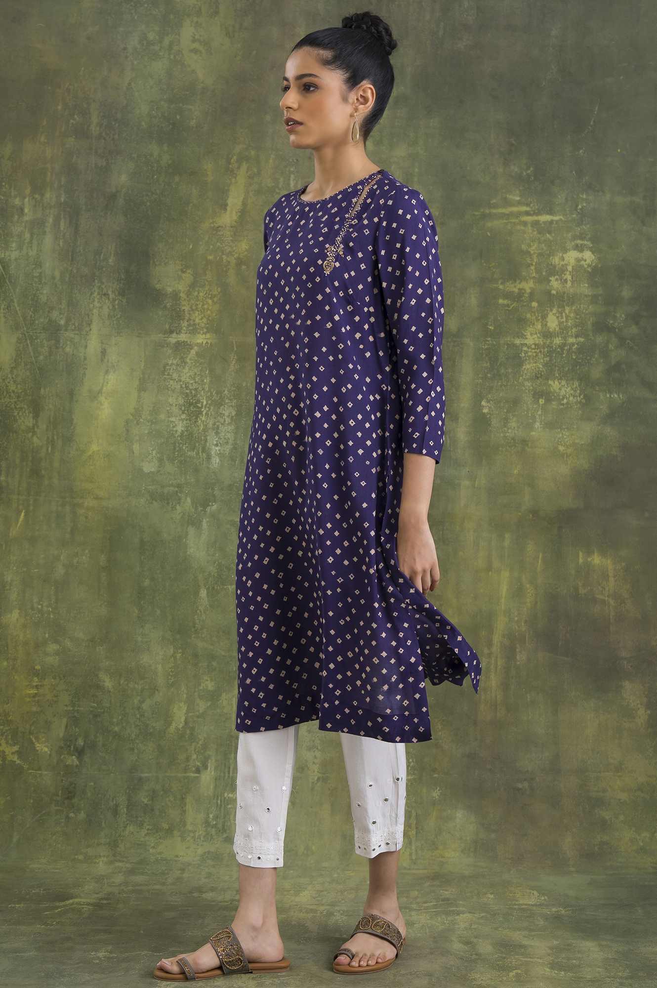 Deep Purple kurta In Bandhej Print