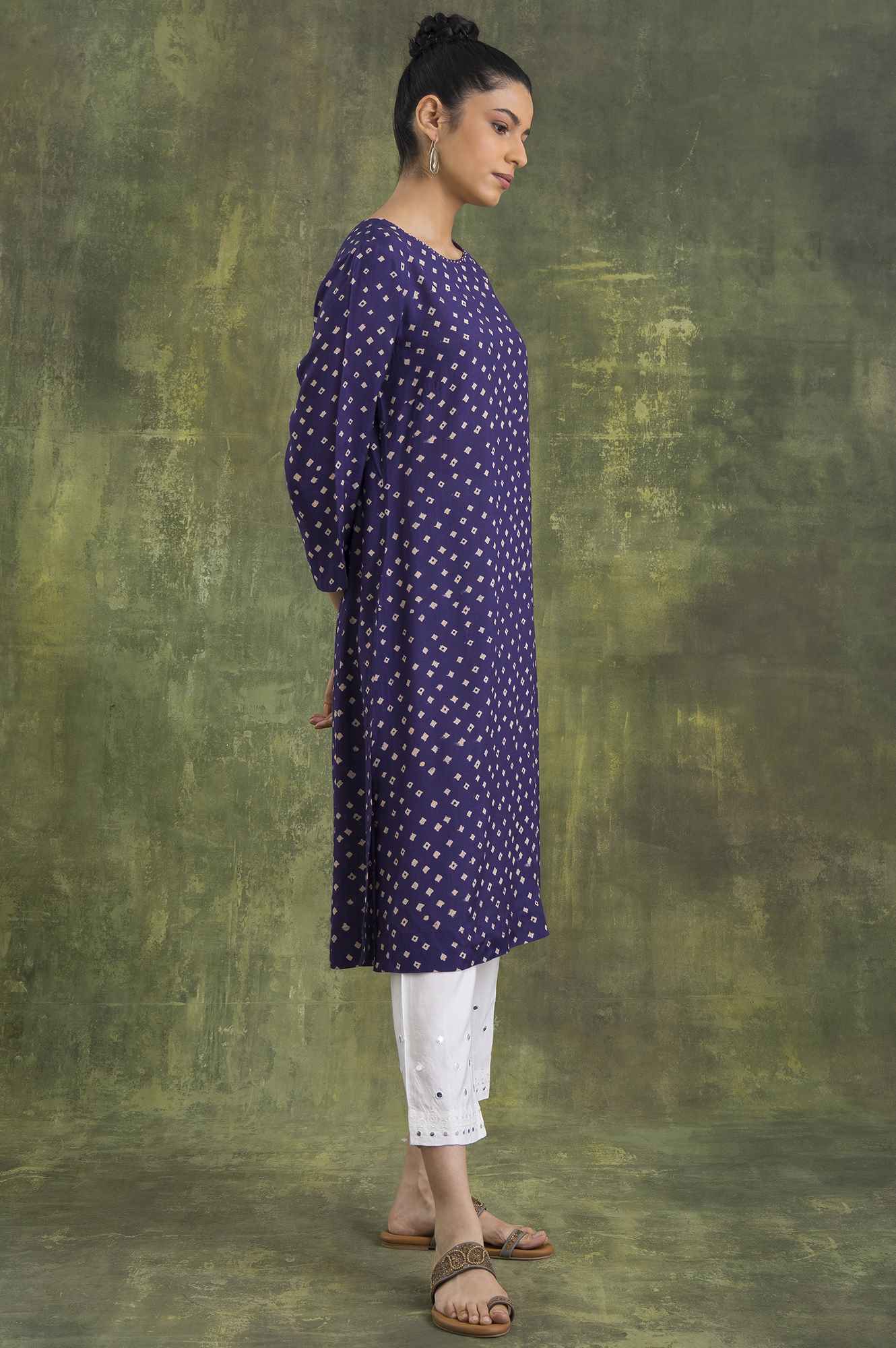 Deep Purple kurta In Bandhej Print