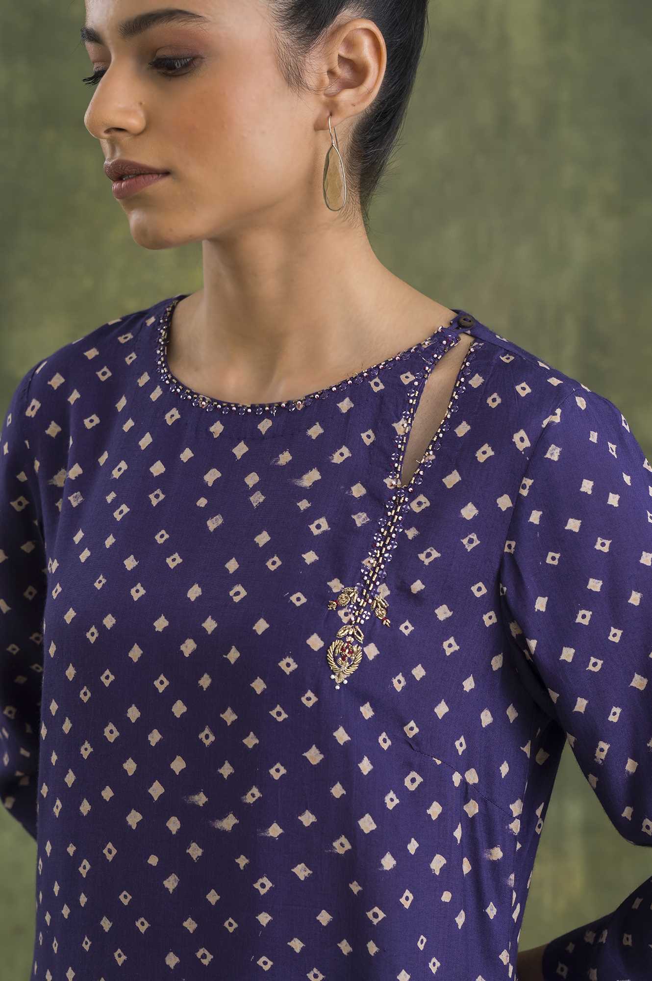 Deep Purple kurta In Bandhej Print