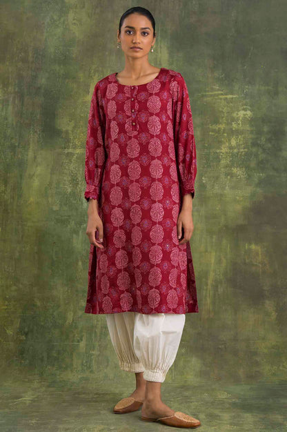 Pink Hand Block Print Straight kurta