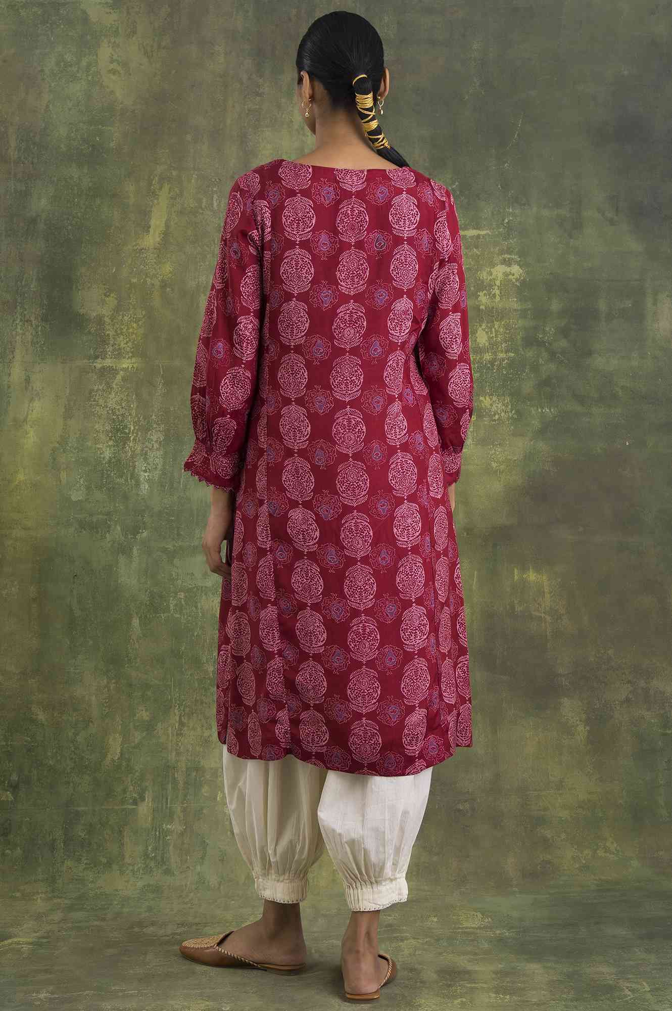 Pink Hand Block Print Straight kurta