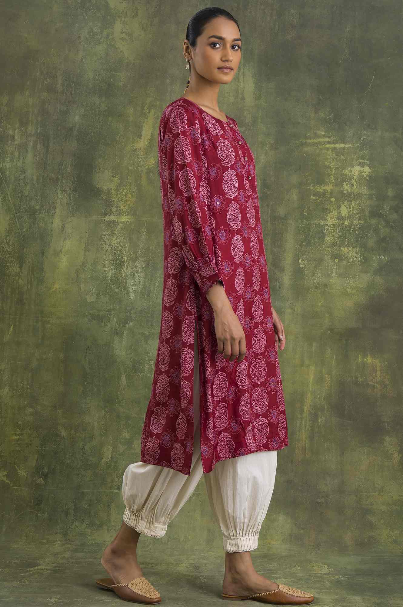 Pink Hand Block Print Straight kurta