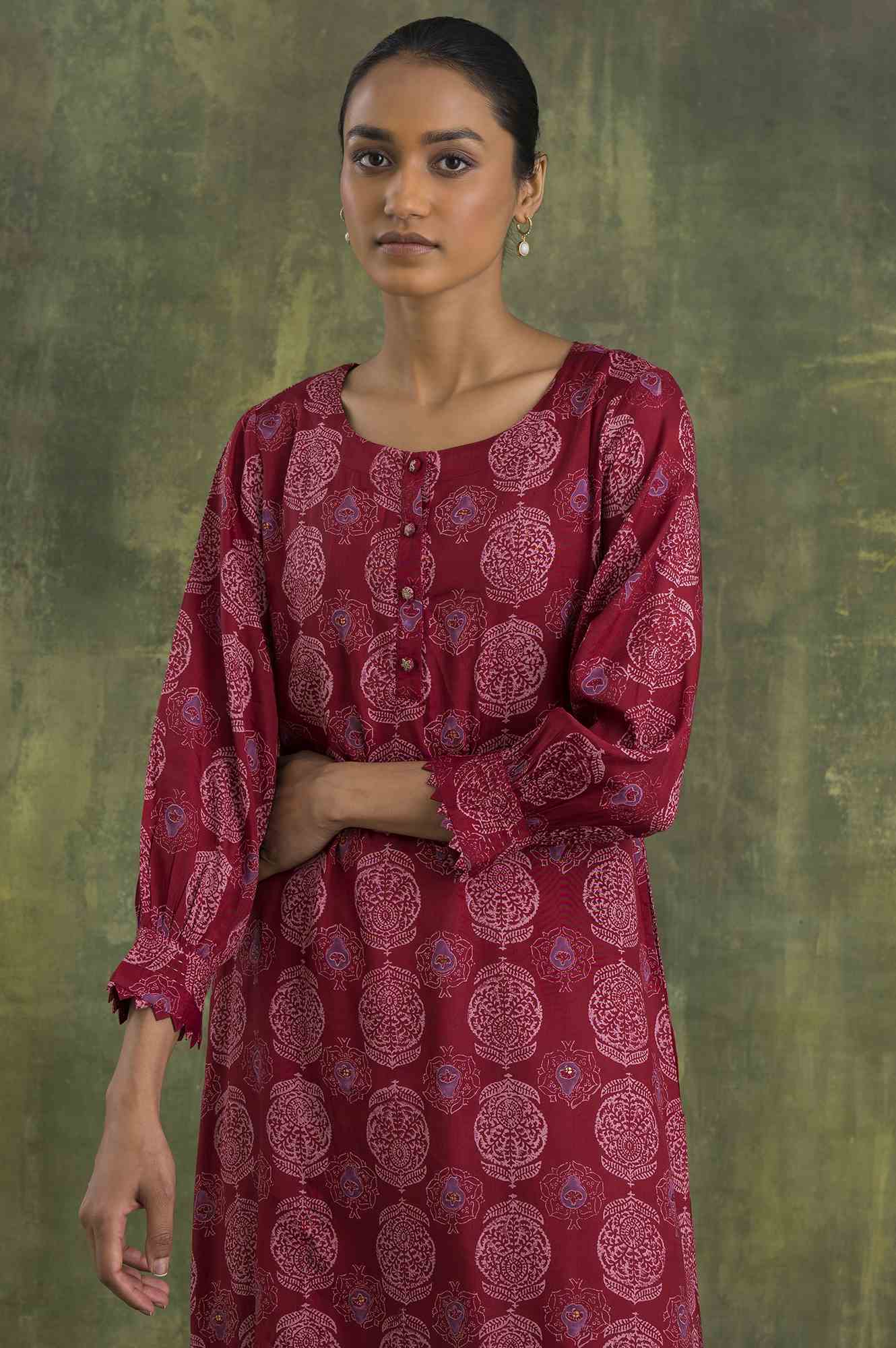 Pink Hand Block Print Straight kurta