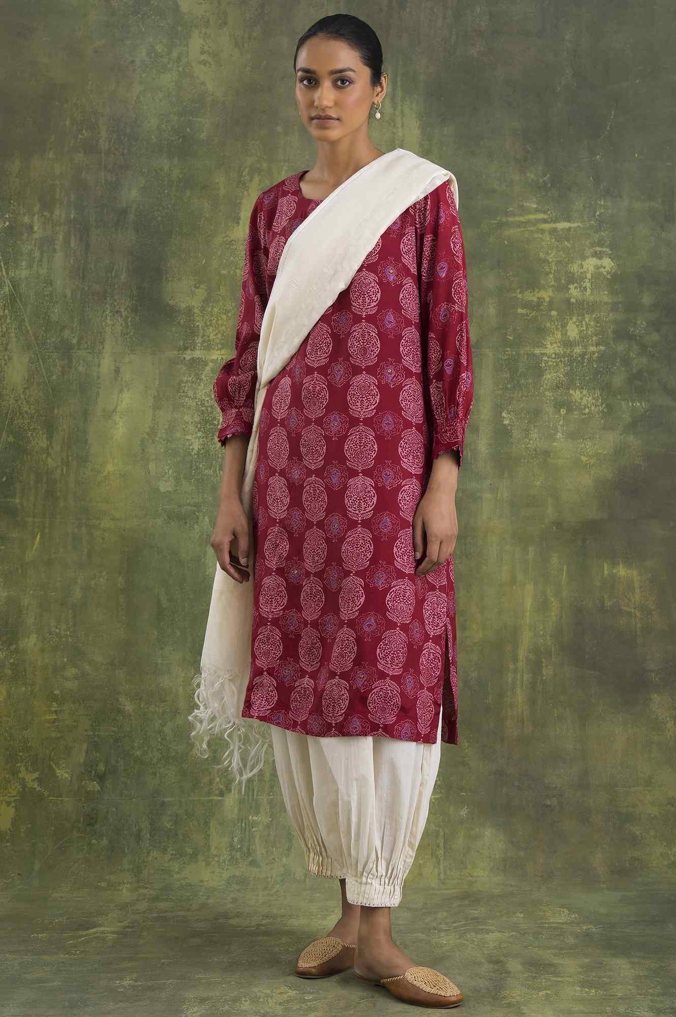 Pink Hand Block Print Straight kurta