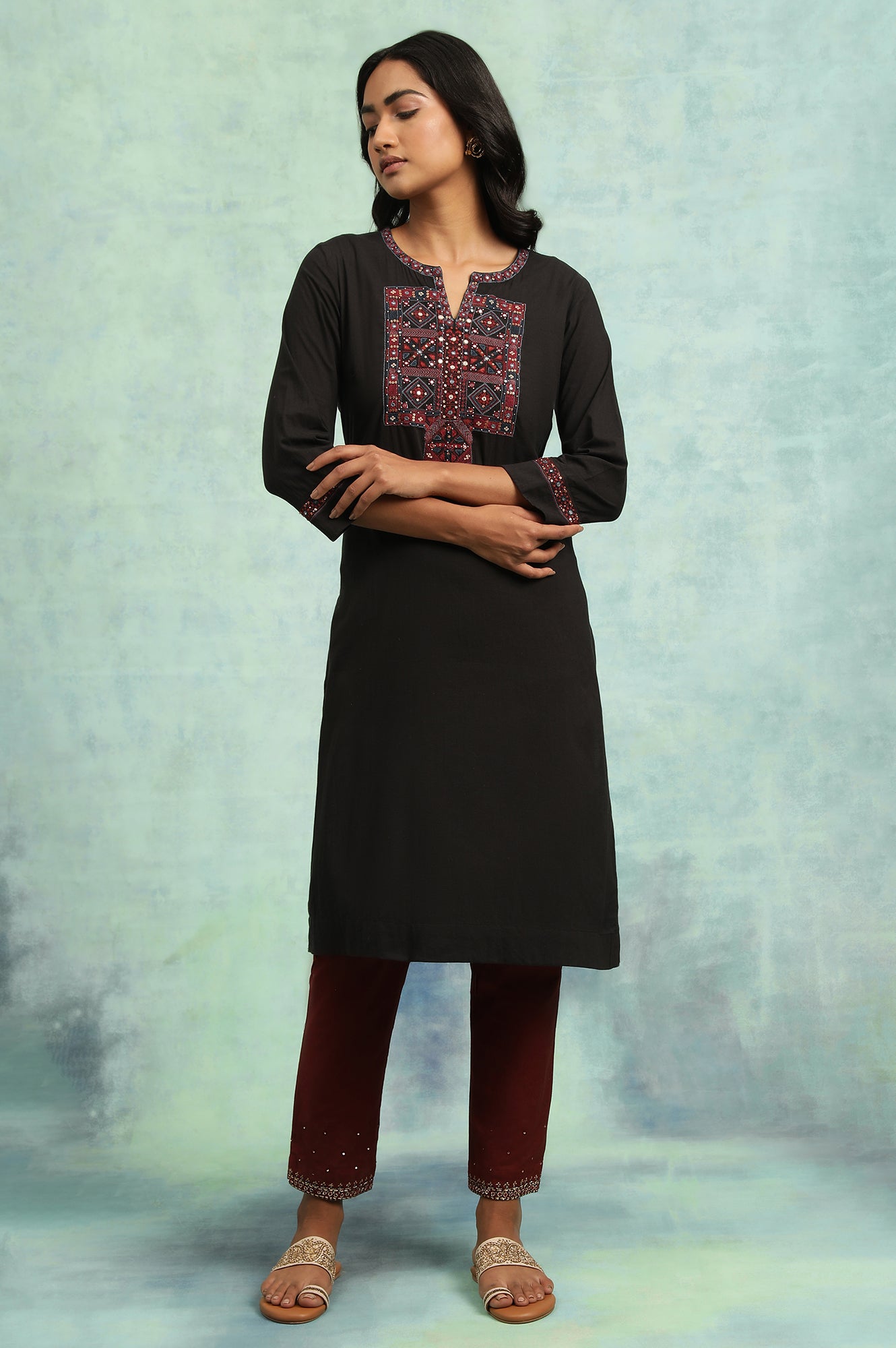 Black Embroidered Cotton kurta