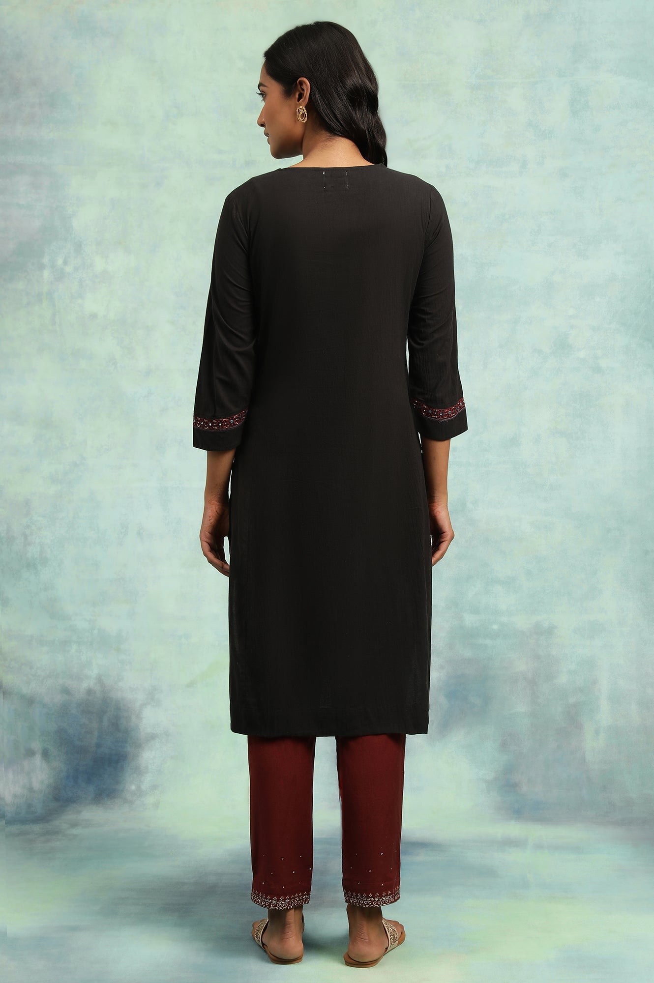 Black Embroidered Cotton kurta