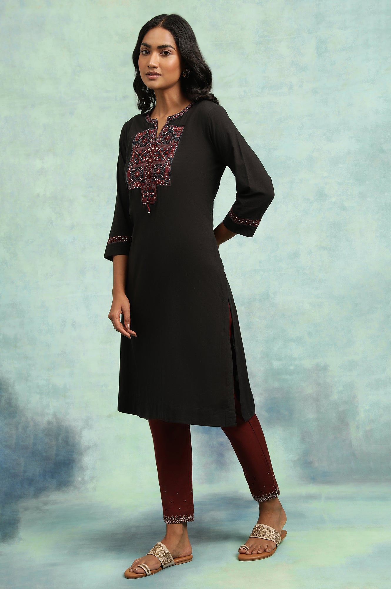 Black Embroidered Cotton kurta