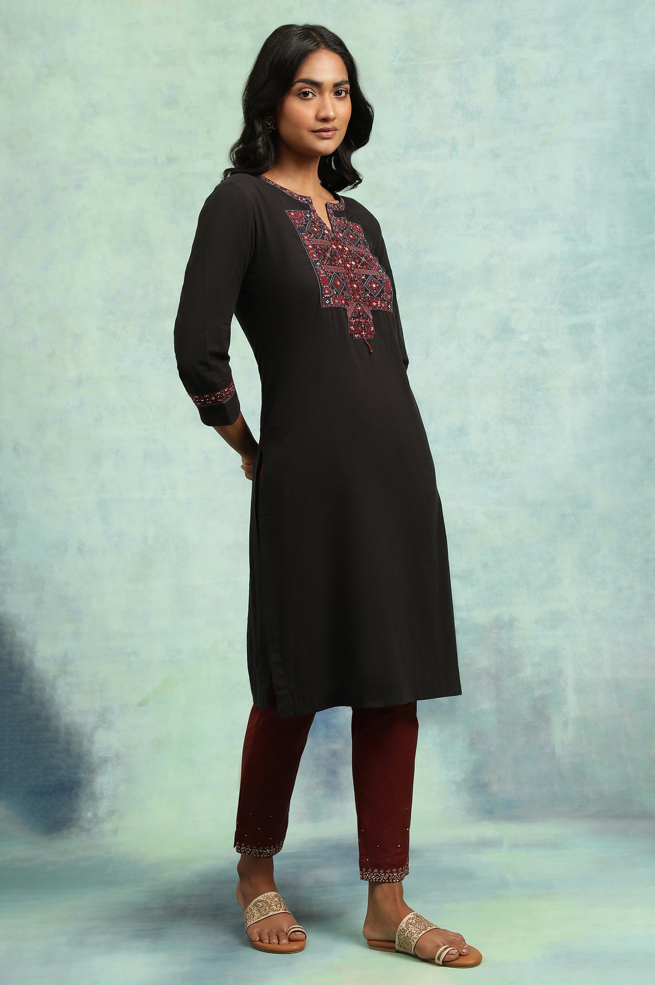 Black Embroidered Cotton kurta