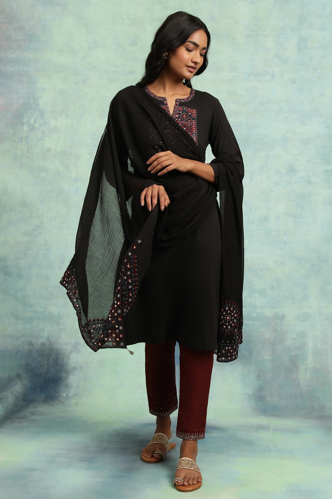 Black Embroidered Cotton kurta