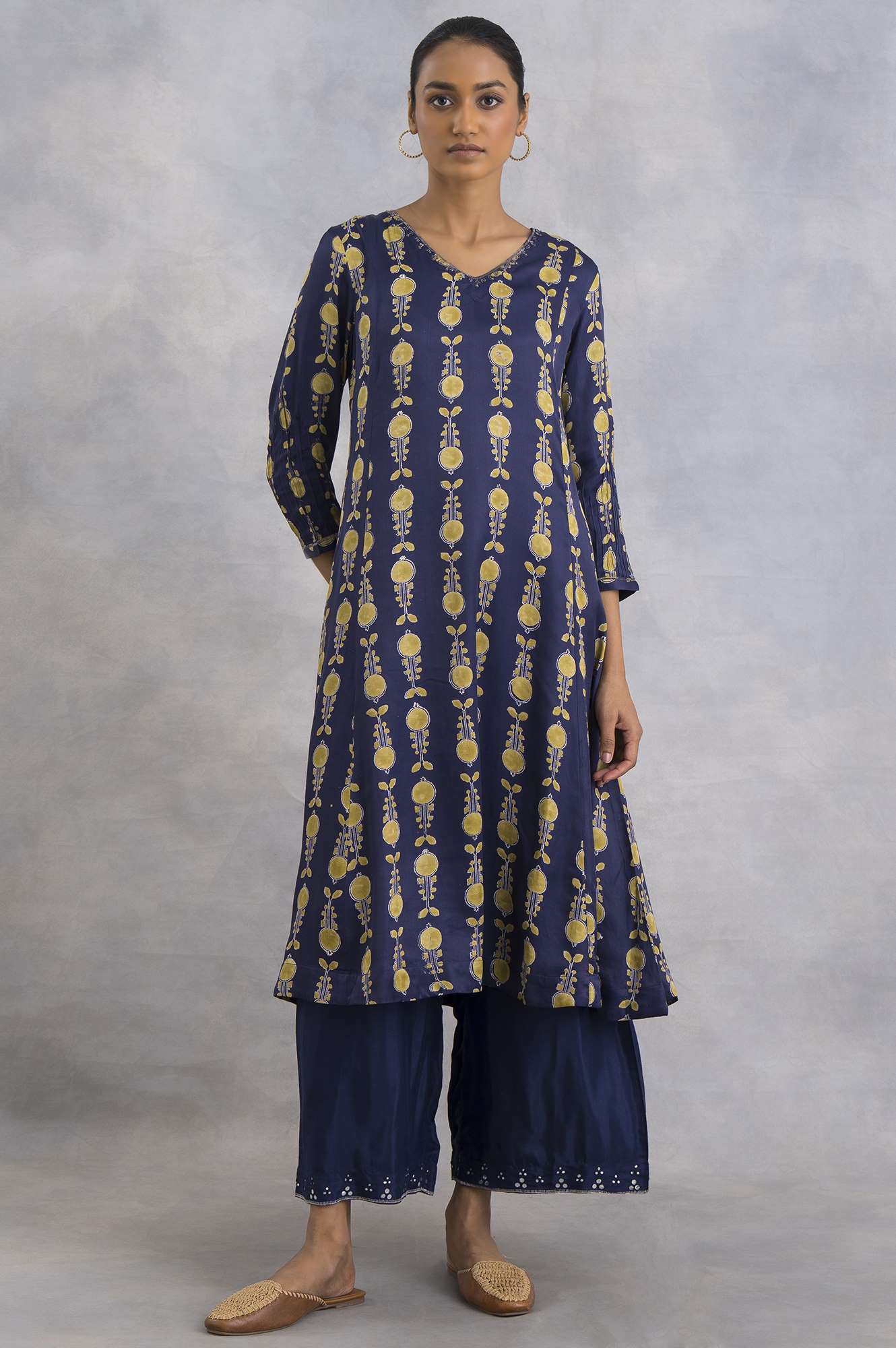 Purple Hand Block Print Lustrous Satin kurta