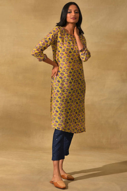 Green Hand Block Print kurta In Lyocell