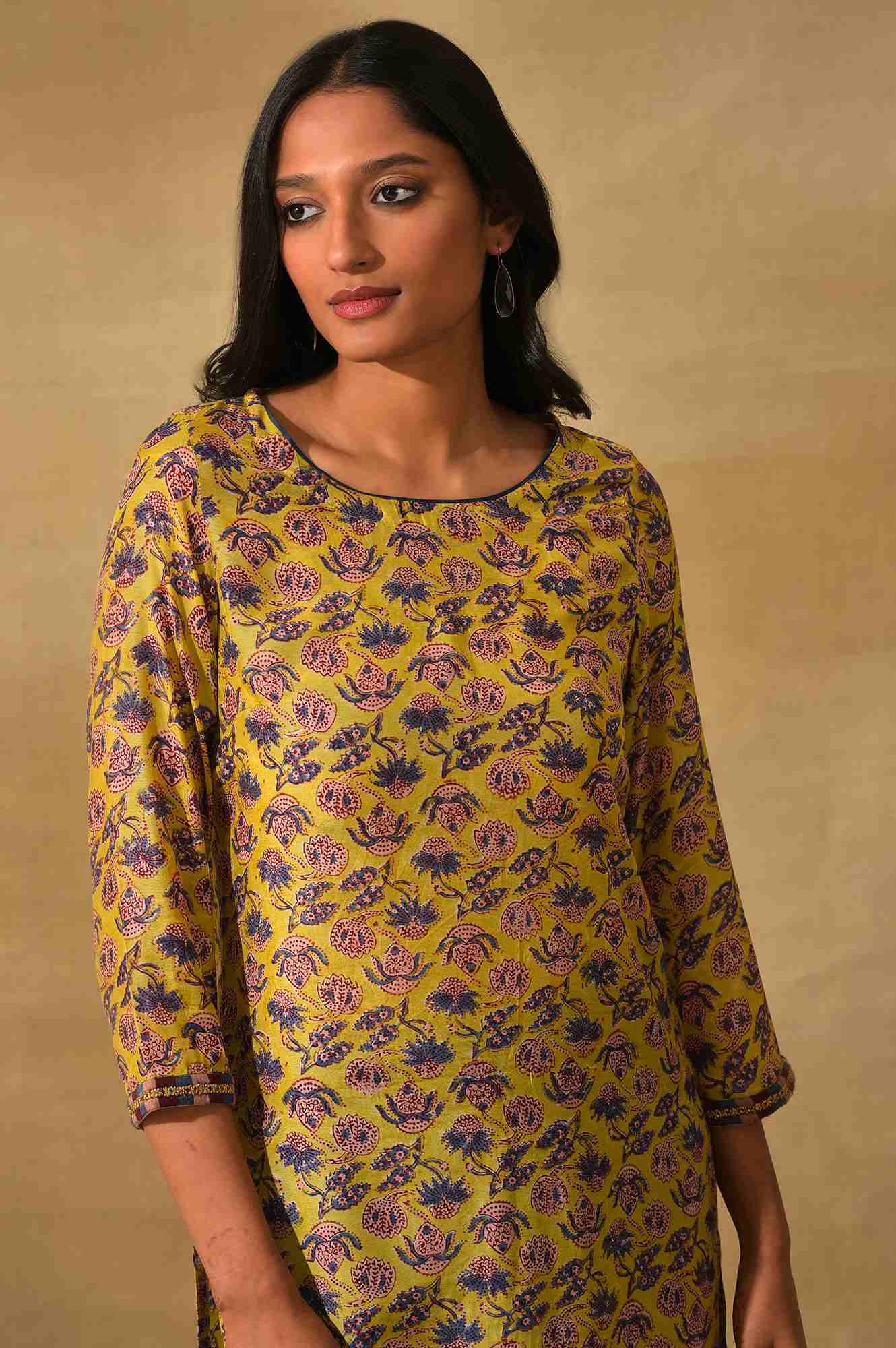 Green Hand Block Print kurta In Lyocell