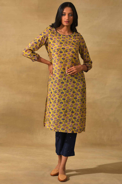 Green Hand Block Print kurta In Lyocell