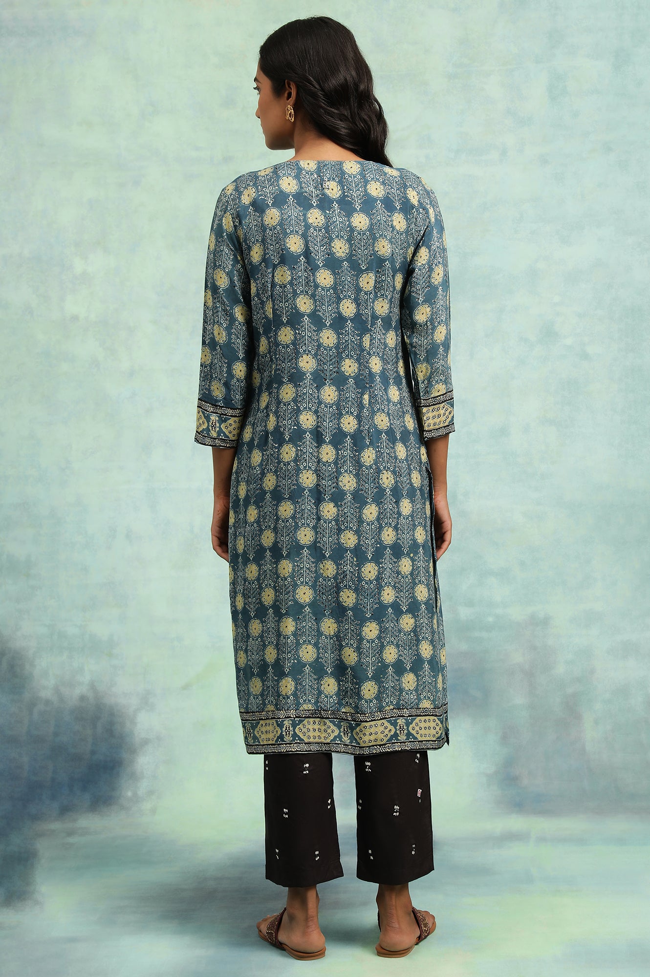 Teal Blue Ajrakh Print kurta