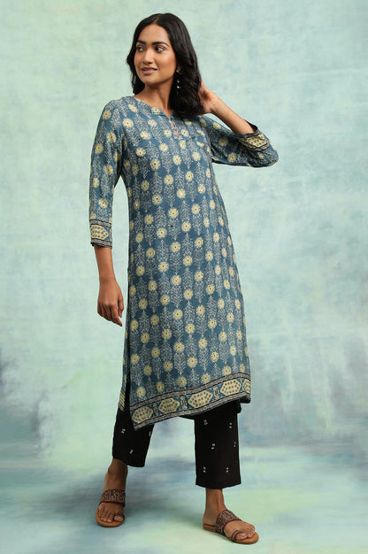 Teal Blue Ajrakh Print kurta