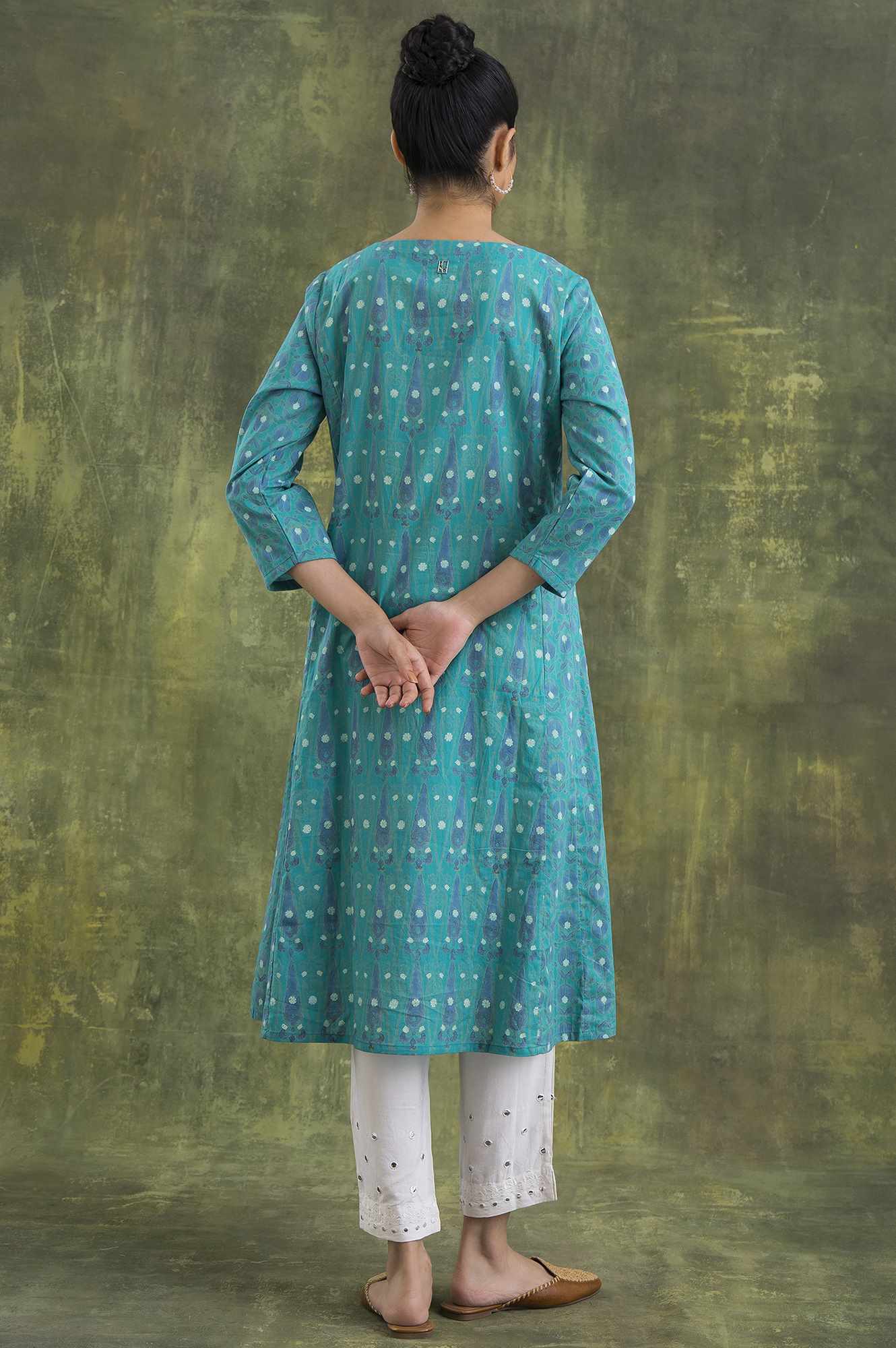 Teal Hand Block Print Cotton kurta