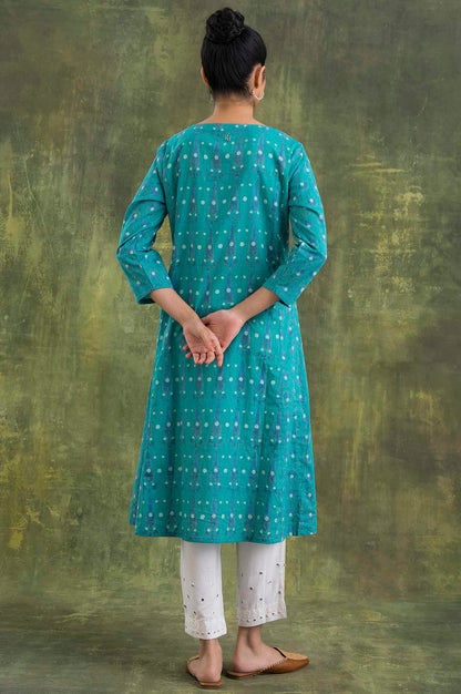 Teal Hand Block Print Cotton kurta